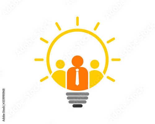 Light bulb and idea team work inside