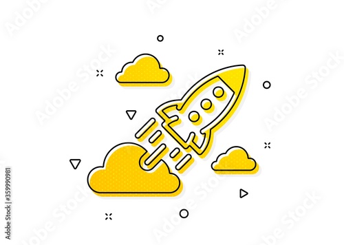 Launch Project sign. Startup rocket icon. Innovation symbol. Yellow circles pattern. Classic startup rocket icon. Geometric elements. Vector