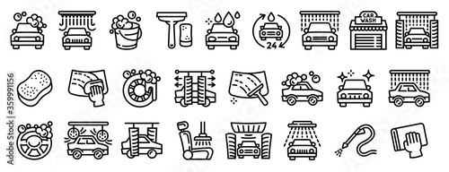 Car wash icons set. Outline set of car wash vector icons for web design isolated on white background photo