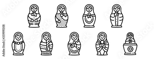 Nesting doll icons set. Outline set of nesting doll vector icons for web design isolated on white background