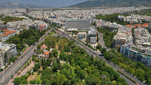 Aerial drone photo of Athens Metropolitan dense populated area in Vasilisis Sofias and Vasileos Konstantinou avenues, Attica, Greece © aerial-drone