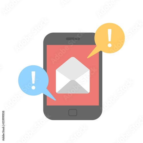 Smartphone with warning speech bubble icon illustration. Chat, message error symbol.
