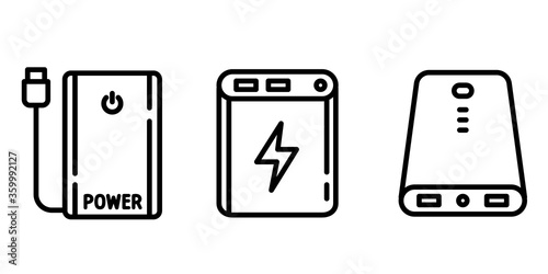 Power bank icons set. Outline set of power bank vector icons for web design isolated on white background