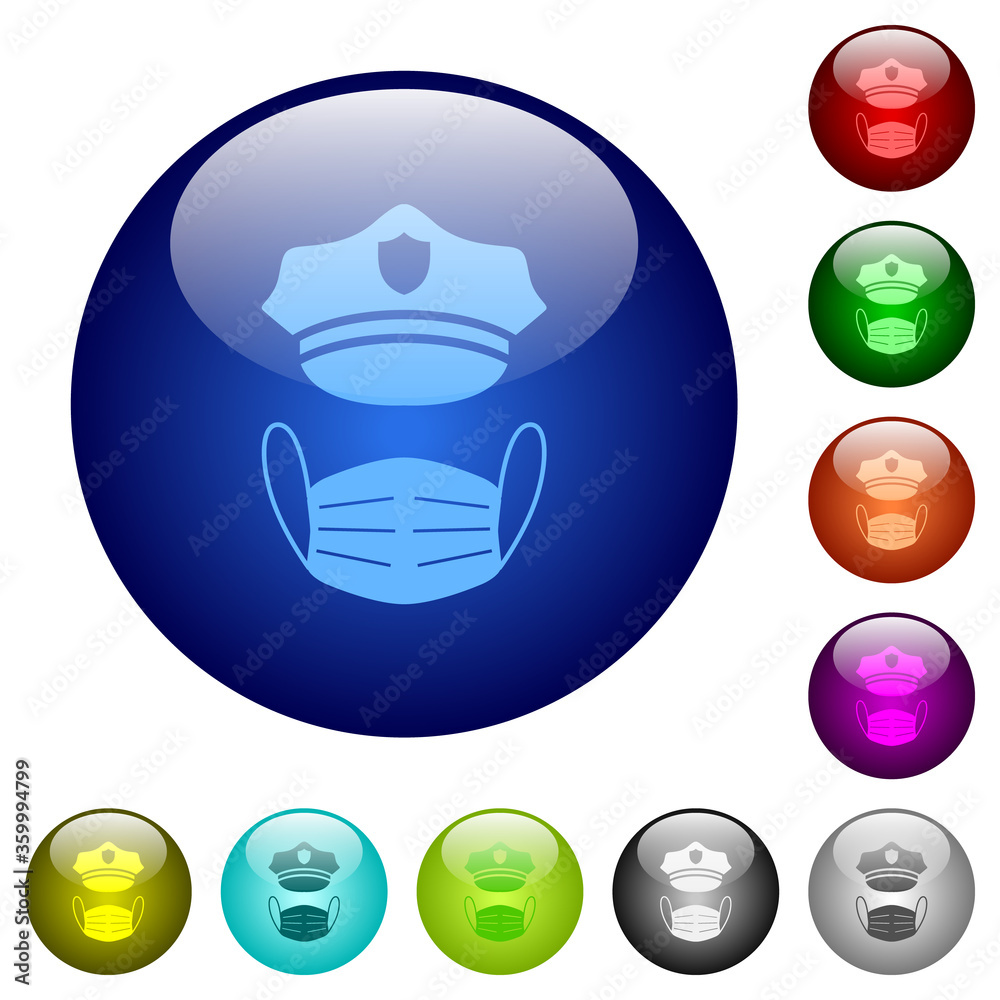 Police hat and medical face mask color glass buttons Police hat and medical face mask color glass buttons