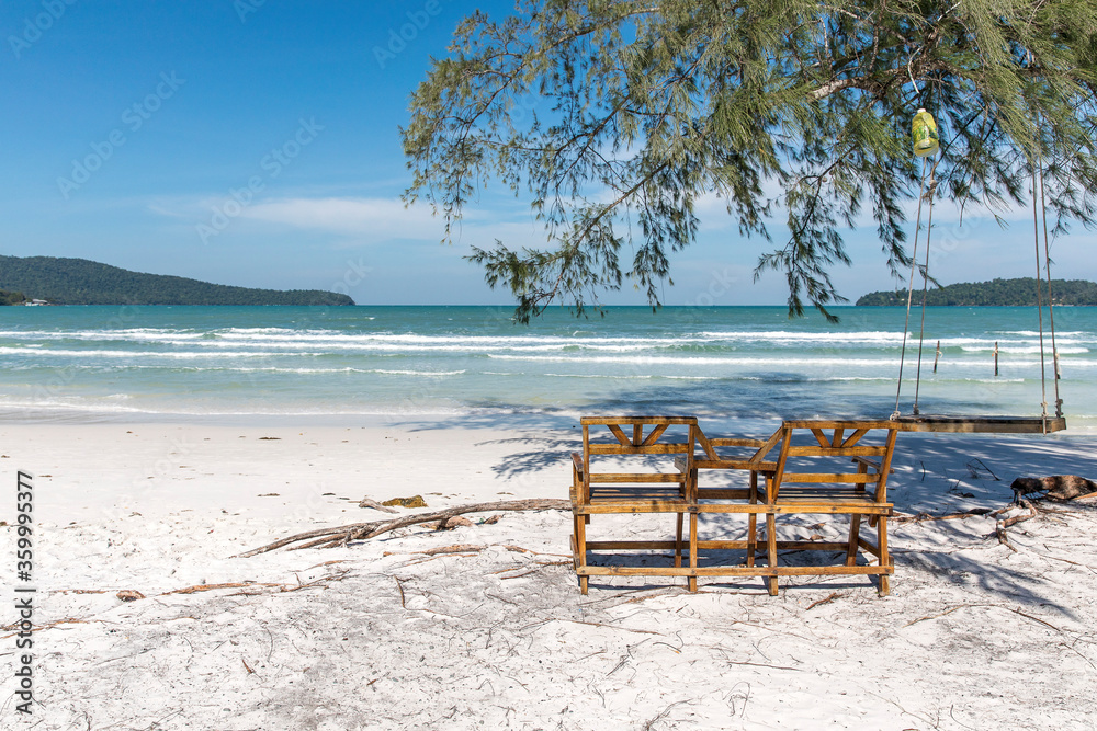 swing on the beach, saracen bay beach, koh rong samloem island, sihanoukville, Cambodia.