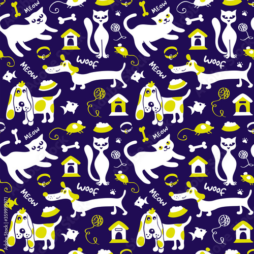 Fototapeta Naklejka Na Ścianę i Meble -  Cats and dogs cartoon seamless pattern 