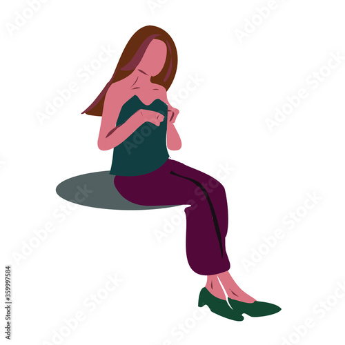 The girl sits and thinks, resting. Human figure for use in thematic paintings. Isolated image. Part of the set of reading, resting, working people.