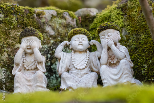 Jizo Buddhist statues at Daisho-in Temple, Miyajima, Japan - Daishoin Temple is known as the temple with over 500 statues in many different shapes and sizes. Hidden wonder on Miyajima's Mount Misen.