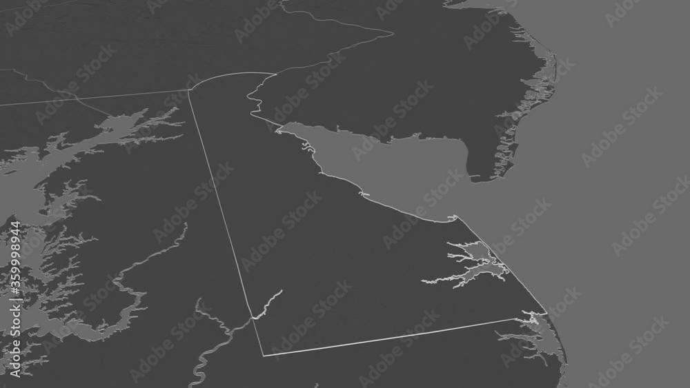Delaware, state with its capital, zoomed and extruded on the bilevel ...