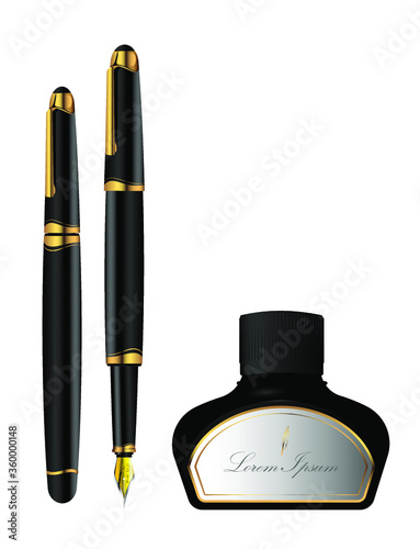 Elegant fountain pen, with ink set