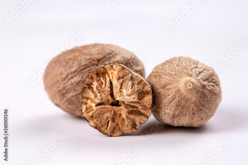 Nutmeg spice isolated on the white background