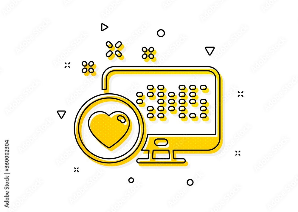 Obraz premium Favorite like sign. Heart icon. Positive feedback symbol. Yellow circles pattern. Classic heart icon. Geometric elements. Vector