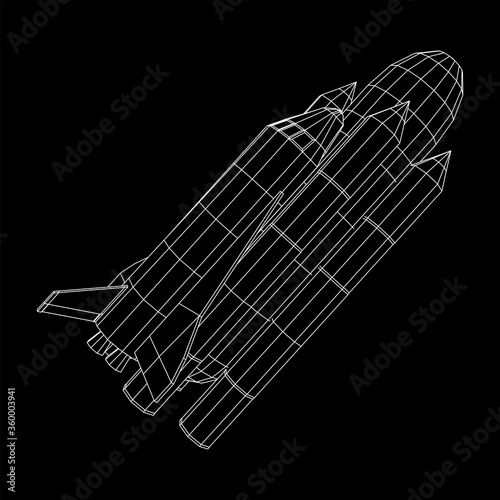 Space ship shuttle. Wireframe low poly mesh vector illustration.