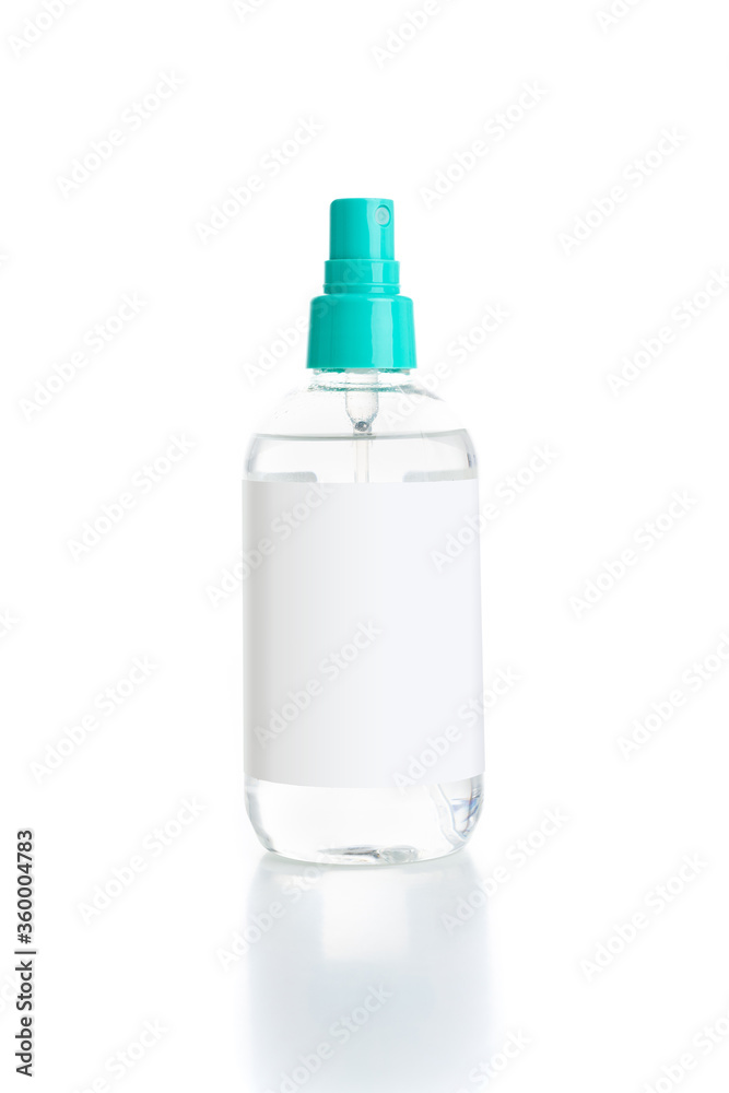Plastic container for liquids with diffuser valve. Children's perfumes. Isolated white background Plastic container for liquids with diffuser valve. Children's perfumes. Isolated white background