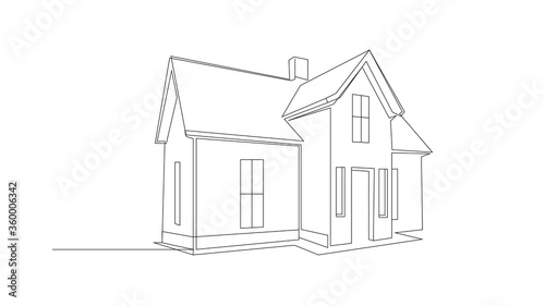 Continuous line drawing of house, residential building concept, logo, symbol, construction, illustration simple. one line drawing of a house. House drawing in perspective.