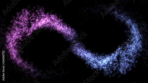 Double vortex of pink and blue particles 