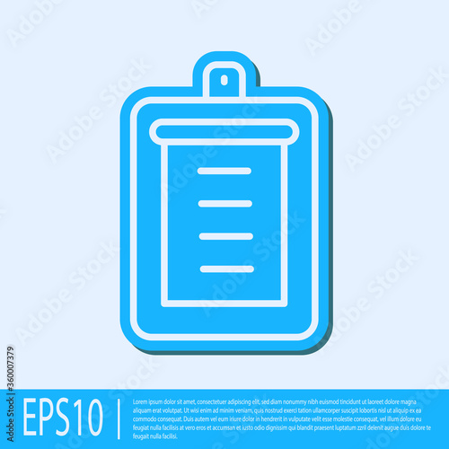 Blue line Clipboard with checklist icon isolated on grey background. Control list symbol. Survey poll or questionnaire feedback form.  Vector