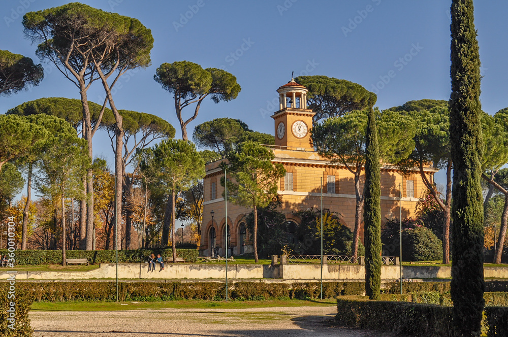 Villa Borghese area in Rome, Italy. Roman architecture and landmarks.