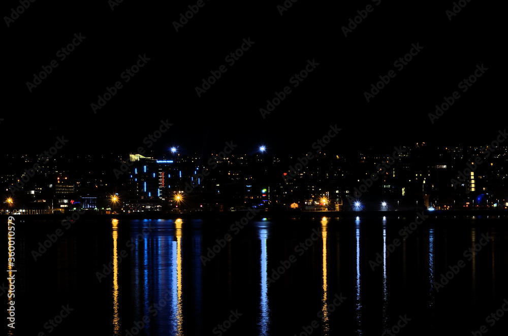tromso city island at night