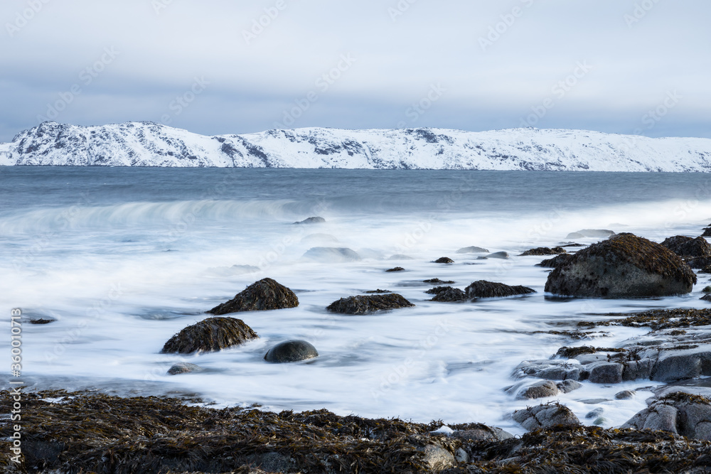  View to the Barents Sea and Arctic Ocean in Teriberka, Murmansk region in Russia. 