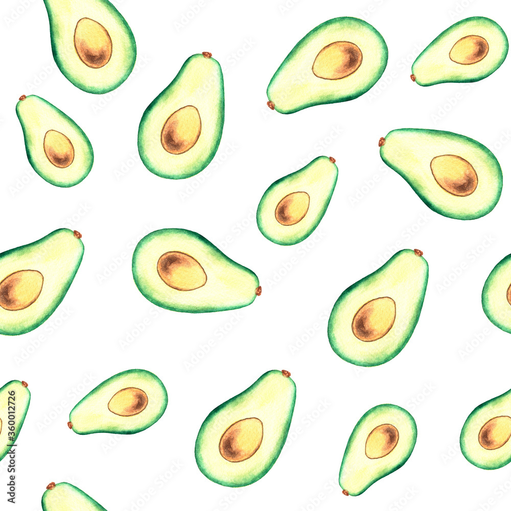 Seamless pattern with watercolor avocados on white background. Perfect for packaging and textile. Seamless pattern with watercolor avocados on white background. Perfect for packaging and textile.