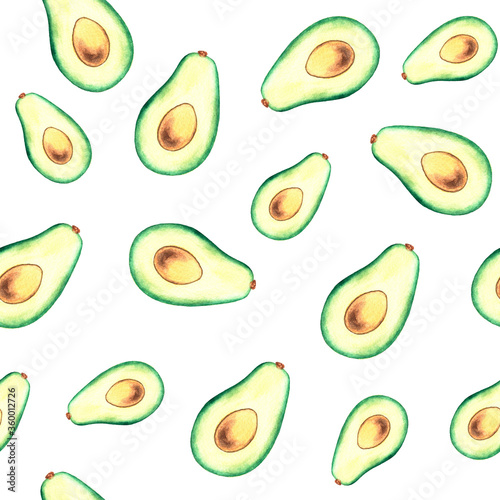 Fototapeta Naklejka Na Ścianę i Meble -  Seamless pattern with watercolor avocados on white background. Perfect for packaging and textile.