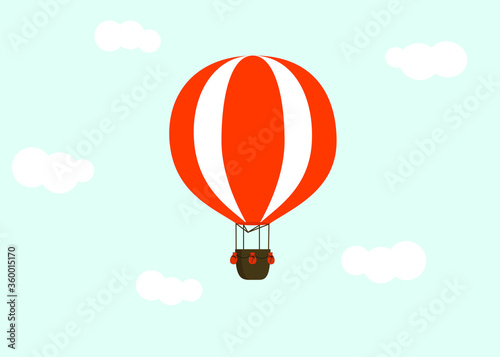Red hot air balloon with clouds