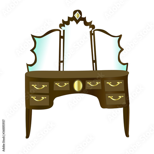 antique furniture isolated on white. Dressing table with mirrors