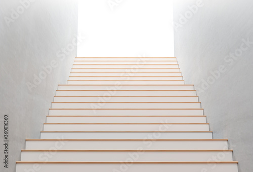 white and wooden stair up to the sky  success concept  3D rendering