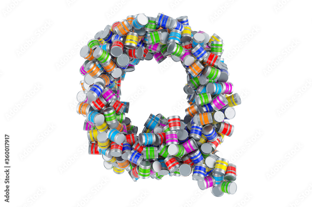 Letter Q from colored paint cans, 3D rendering Letter Q from colored paint cans, 3D rendering