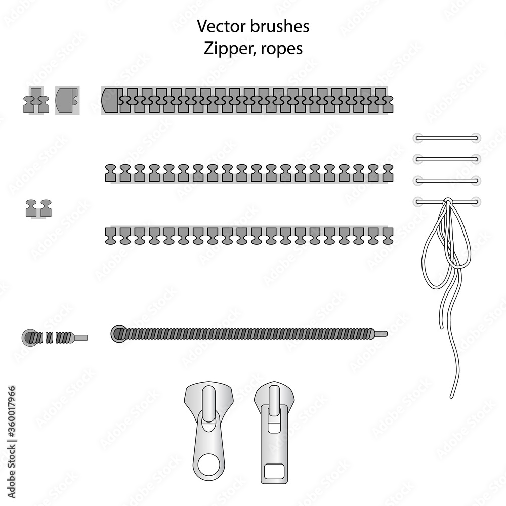 vector fittings, sequins, fringe, chain, brushes for illustrator , Zipper Stock Vector | Adobe Stock