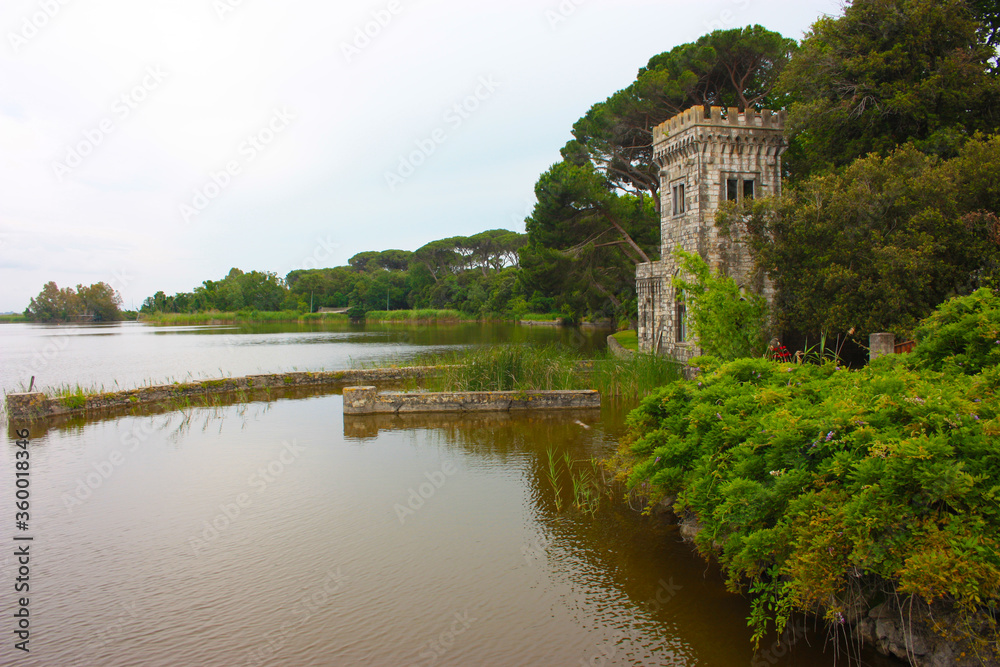 The turret of Villa Orlando on the Lake Massaciuccoli