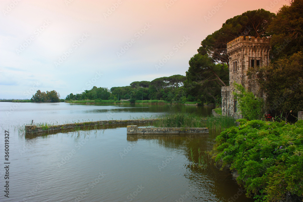 The turret of Villa Orlando on the Lake Massaciuccoli