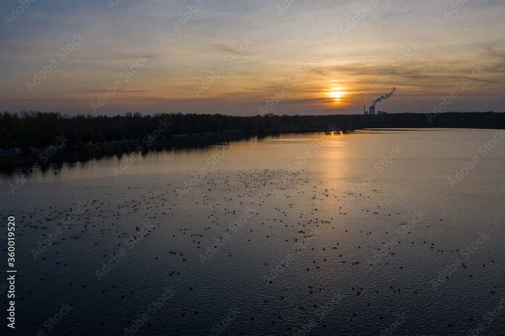 Sunset on lake pogoria in Dabrowa Gornicza Poland