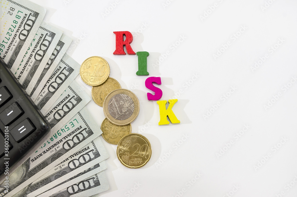 money with a calculator on a white background. The word money with a calculator on a white background. The word