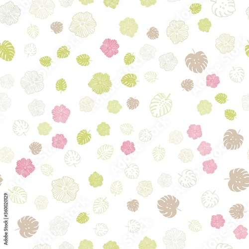 Light Green, Red vector seamless natural background with leaves, flowers. Abstract illustration with leaves, flowers in doodles style. Pattern for design of fabric, wallpapers.