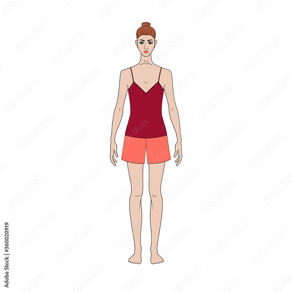 Illustration of women's shirt and shorts. basic minimalist capsule wardrope. Casual style. Technical drawing Illustration of women's shirt and shorts. basic minimalist capsule wardrope. Casual style. Technical drawing