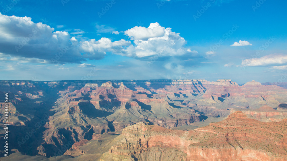 Grand canyon national park, south rim. Blue sky and white clouds in the background