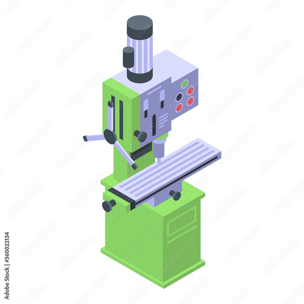 Engineer milling machine icon. Isometric of engineer milling machine vector icon for web design isolated on white background Engineer milling machine icon. Isometric of engineer milling machine vector icon for web design isolated on white background