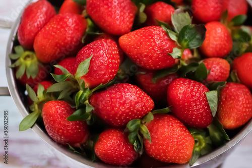 Organic red strawberry close-up.