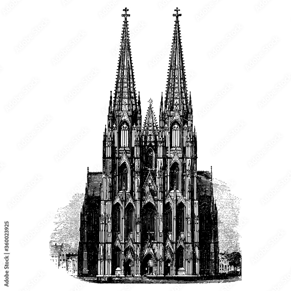 Vintage engraving of a gothic cathedral - obrazy, fototapety, plakaty 
