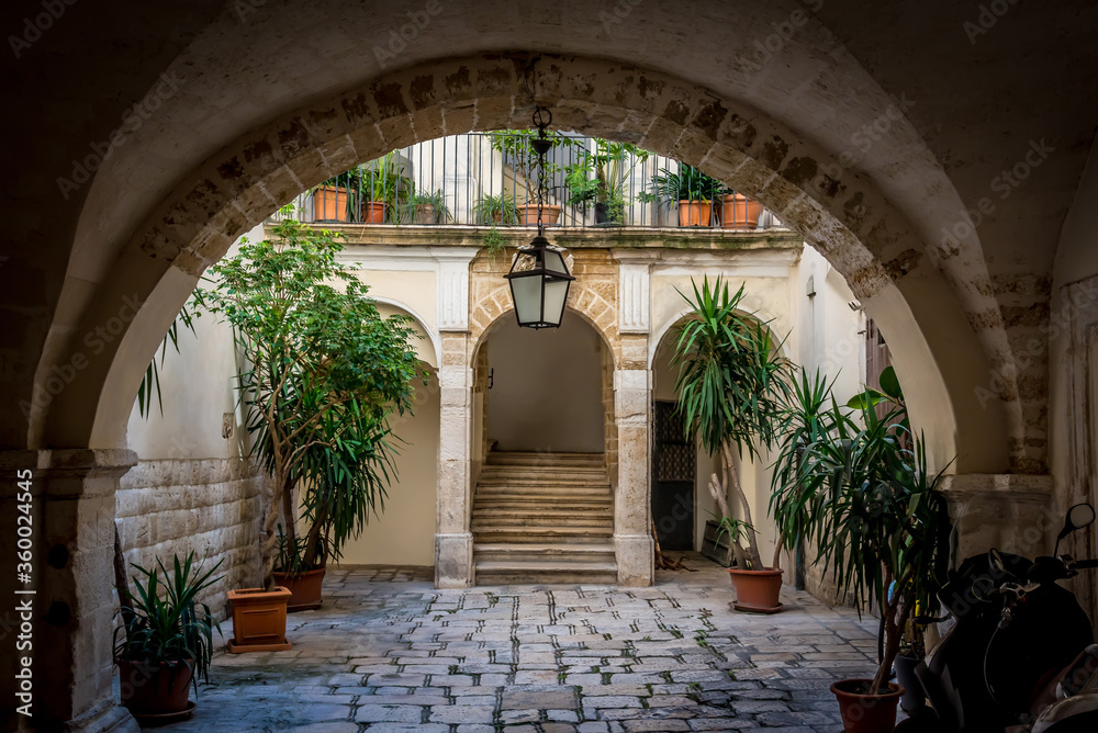 A view across a backstreet courtyard in Bari, Italy