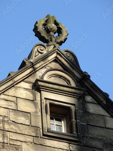 A thistle detail of an old building in Edinburgh, Scotland, UK. The thistle is the symbol of Scottish people.