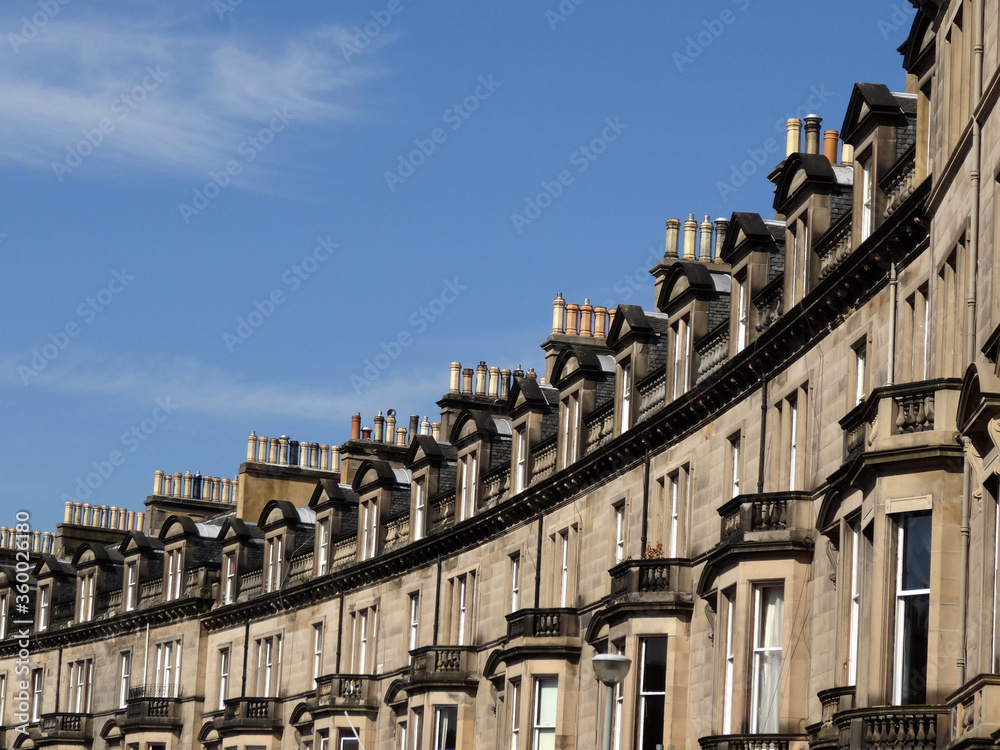 Architectural detail of the old buildings in one of the Edinburgh crescents in Scotland, UK.
