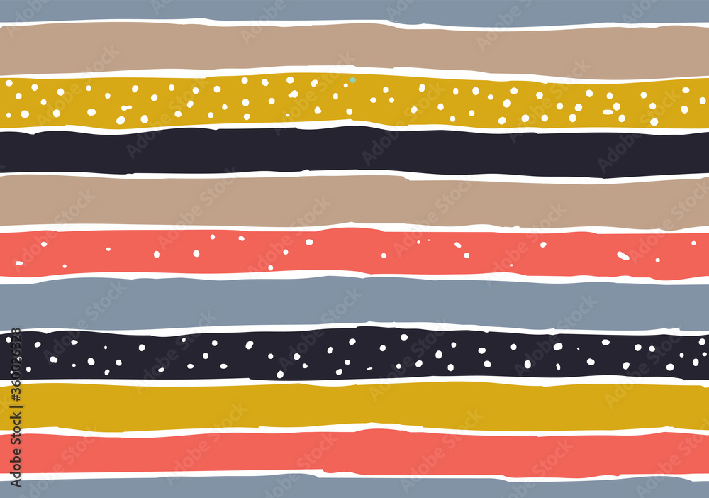 Seamless striped pattern with dots. Vector art.