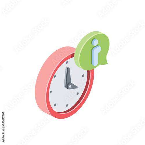 Time clock chat bubble. Vector 3d isometric, color web icon, new flat style. Creative illustration design, isolated graphic idea for infographics.