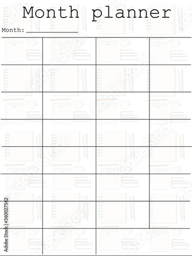 Planner layout as vector graphic. Vector illustration with lettering. Business organization, schedule, list. Template in a simple style. Modern design. Single page for print.