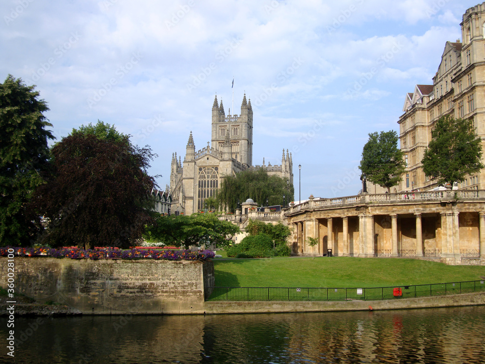 A view from Bath town with the Bath Abbey on the background, in England, UK. A view from Bath town with the Bath Abbey on the background, in England, UK.