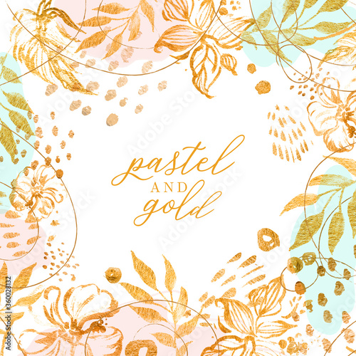 Pastel and gold hand drawn floral background