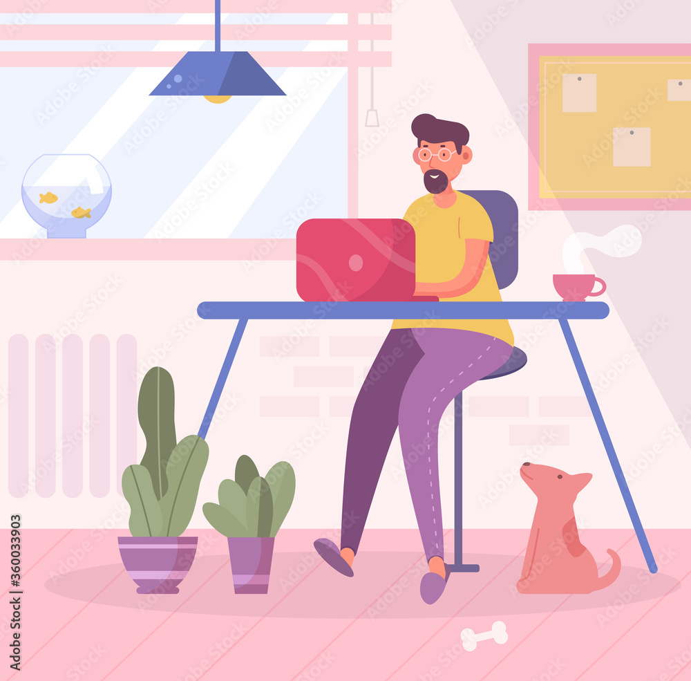 Fotografie Freelancer at home. Vector. Cartoon. Isolated art.